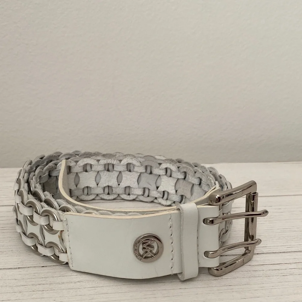 Michael Kors Ivory Braided Belt with Silver Buckle - Picture 1 of 6